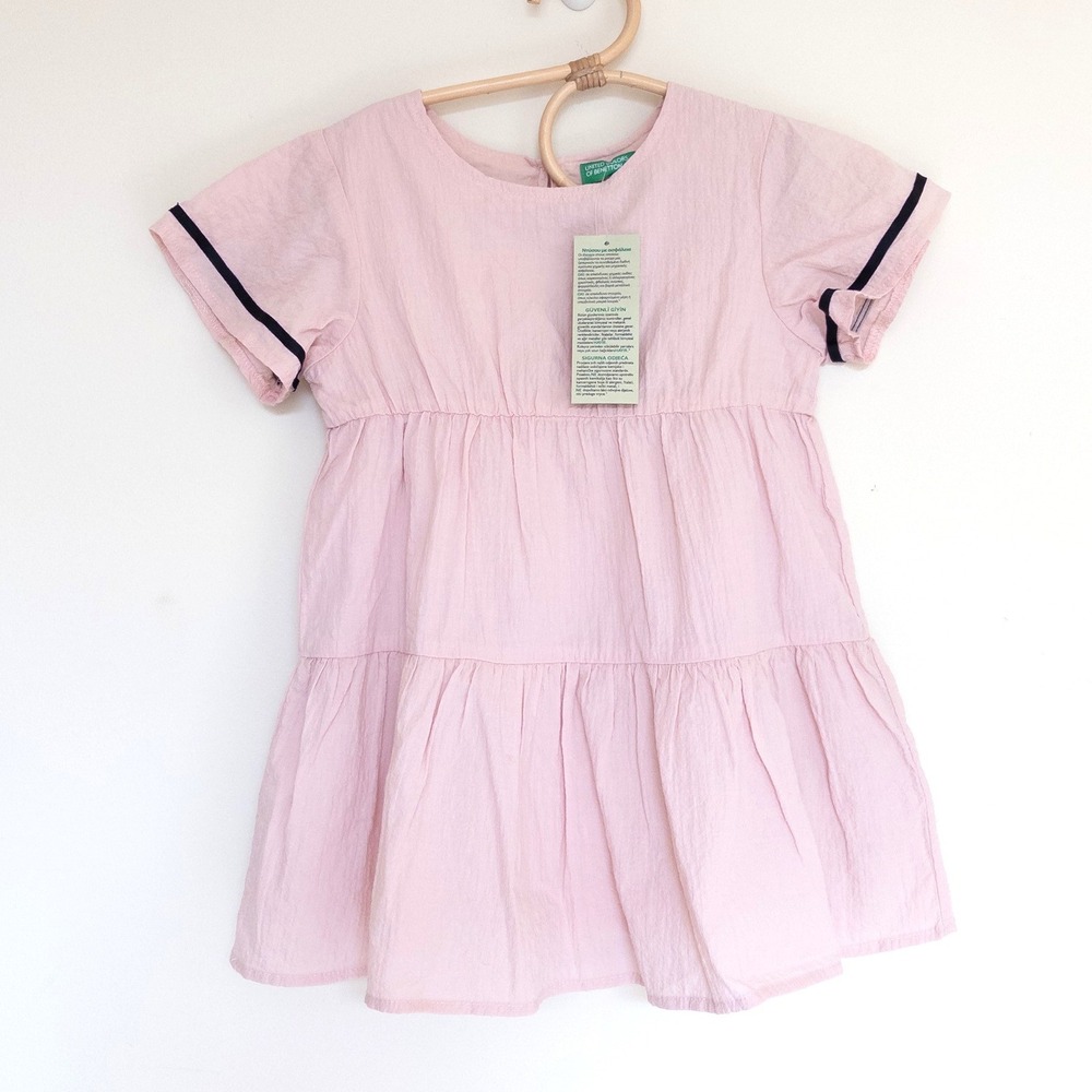 United Colors‎ of Benetton Dress Pink Tiered Crinkle Short Sleeve Girls 3-4 NWT